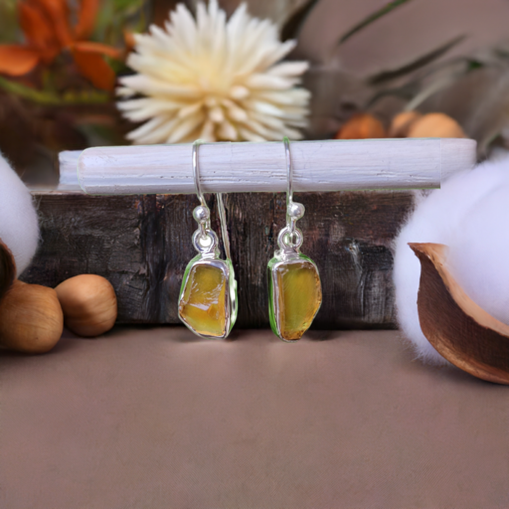 Citrine Sterling Silver Earrings Bezel Set Rough .4" Gemstone