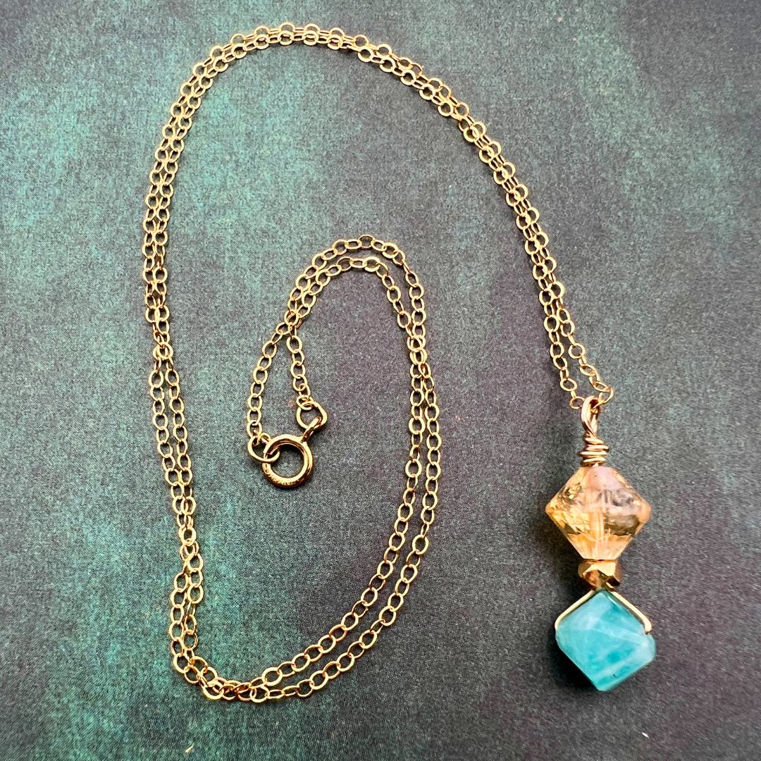 Citrine and Amazonite Gold Filled Necklace - Artisan Made