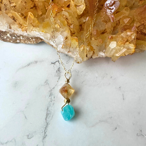 Citrine and Amazonite Gold Filled Necklace - Artisan Made