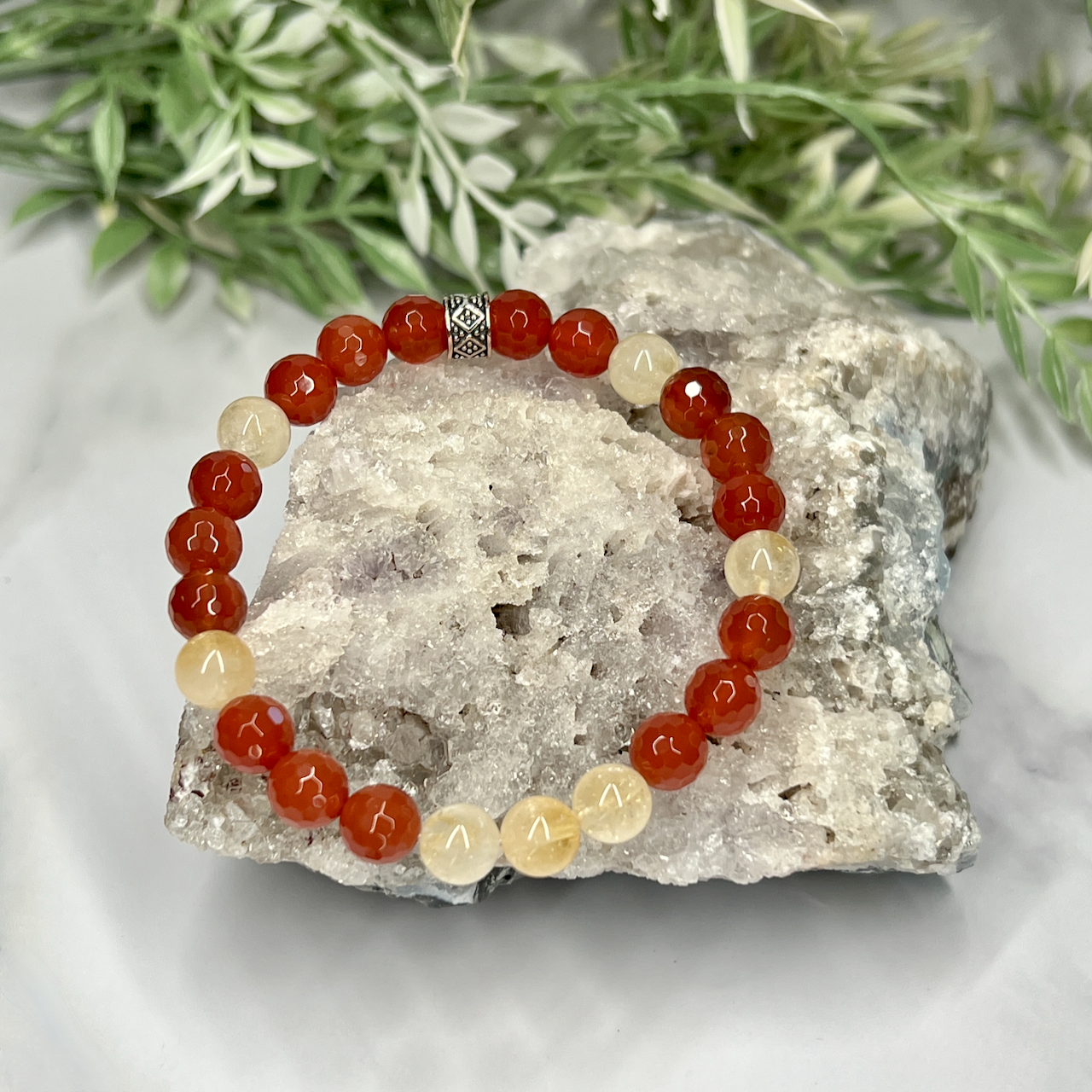 Citrine and Faceted Carnelian Unisex Bracelet - Artisan Made