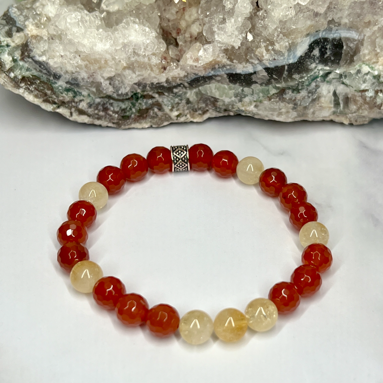 Citrine and Faceted Carnelian Unisex Bracelet - Artisan Made