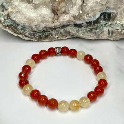 Citrine and Faceted Carnelian Unisex Bracelet - Artisan Made