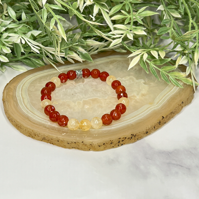 Citrine and Faceted Carnelian Unisex Bracelet - Artisan Made