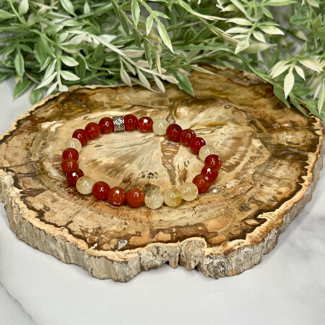 Citrine and Faceted Carnelian Unisex Bracelet - Artisan Made