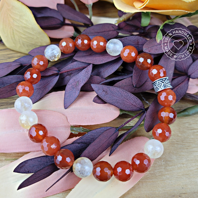 Citrine and Faceted Carnelian Unisex Bracelet - Artisan Made