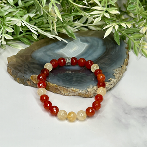 Citrine and Faceted Carnelian Unisex Bracelet - Artisan Made