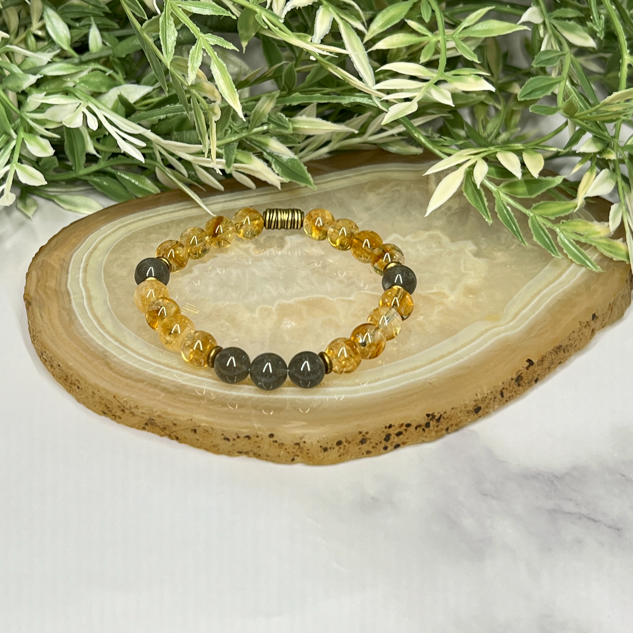 Citrine and Labradorite Stretch Bracelet - Artisan Made