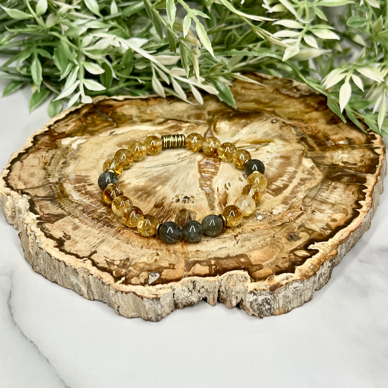 Citrine and Labradorite Stretch Bracelet - Artisan Made