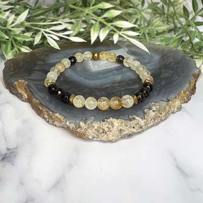 Citrine and Smoky Quartz Stretch Bracelet - Artisan Made