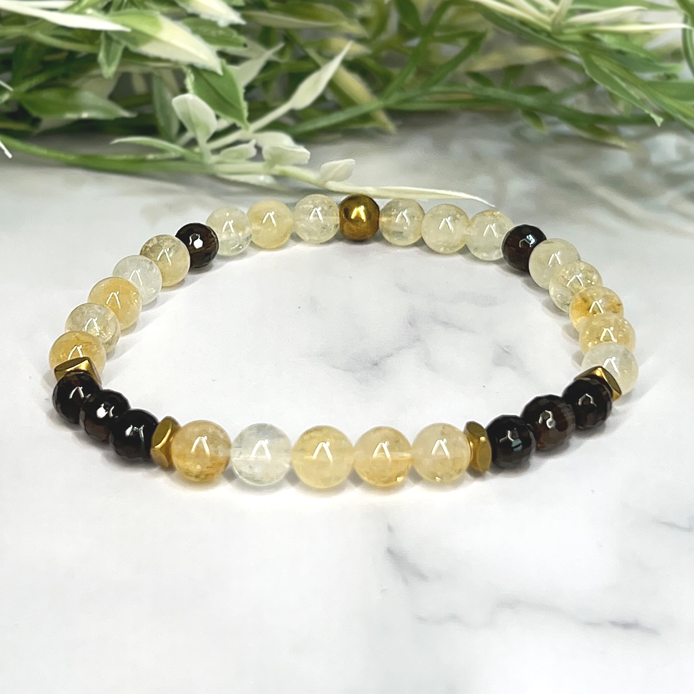 Citrine and Smoky Quartz Stretch Bracelet - Artisan Made