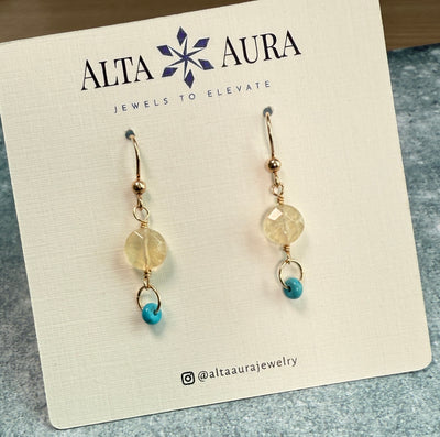 Citrine and Turquoise Confidence Dangle Earrings-Artisan Made