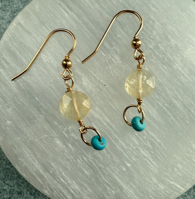 Citrine and Turquoise Confidence Dangle Earrings-Artisan Made