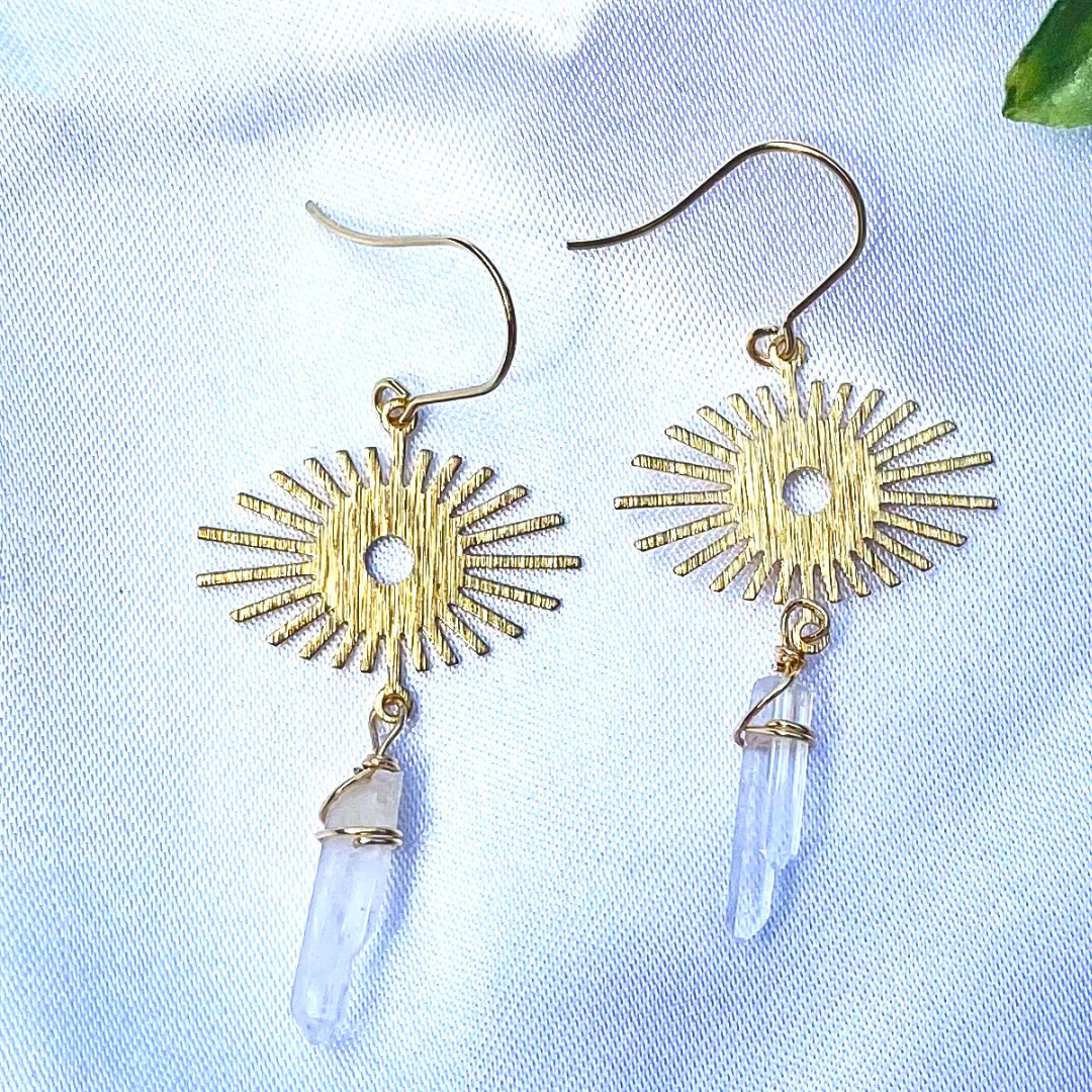 Clear Quartz Bohemian Celestial Earrings - Artisan Made