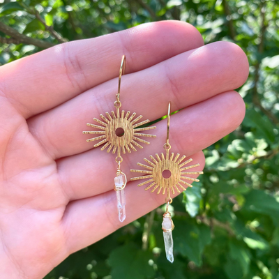 Clear Quartz Bohemian Celestial Earrings - Artisan Made