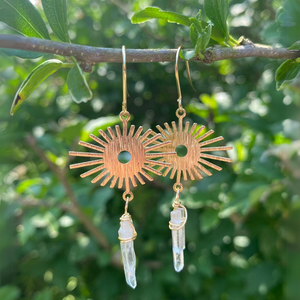 Clear Quartz Bohemian Celestial Earrings - Artisan Made