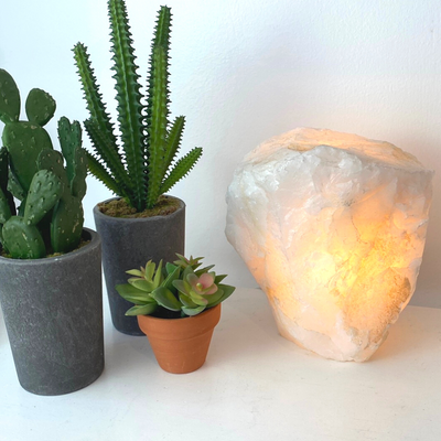 Clear Quartz Rough Lamp with bulb and cord
