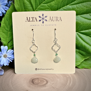 Clover Aquamarine/Emerald Dangle Earring s-Artisan Made