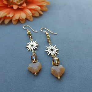 "Colors of Nature" Starburst, Crystal & Leaf Earrings - Artisan Made