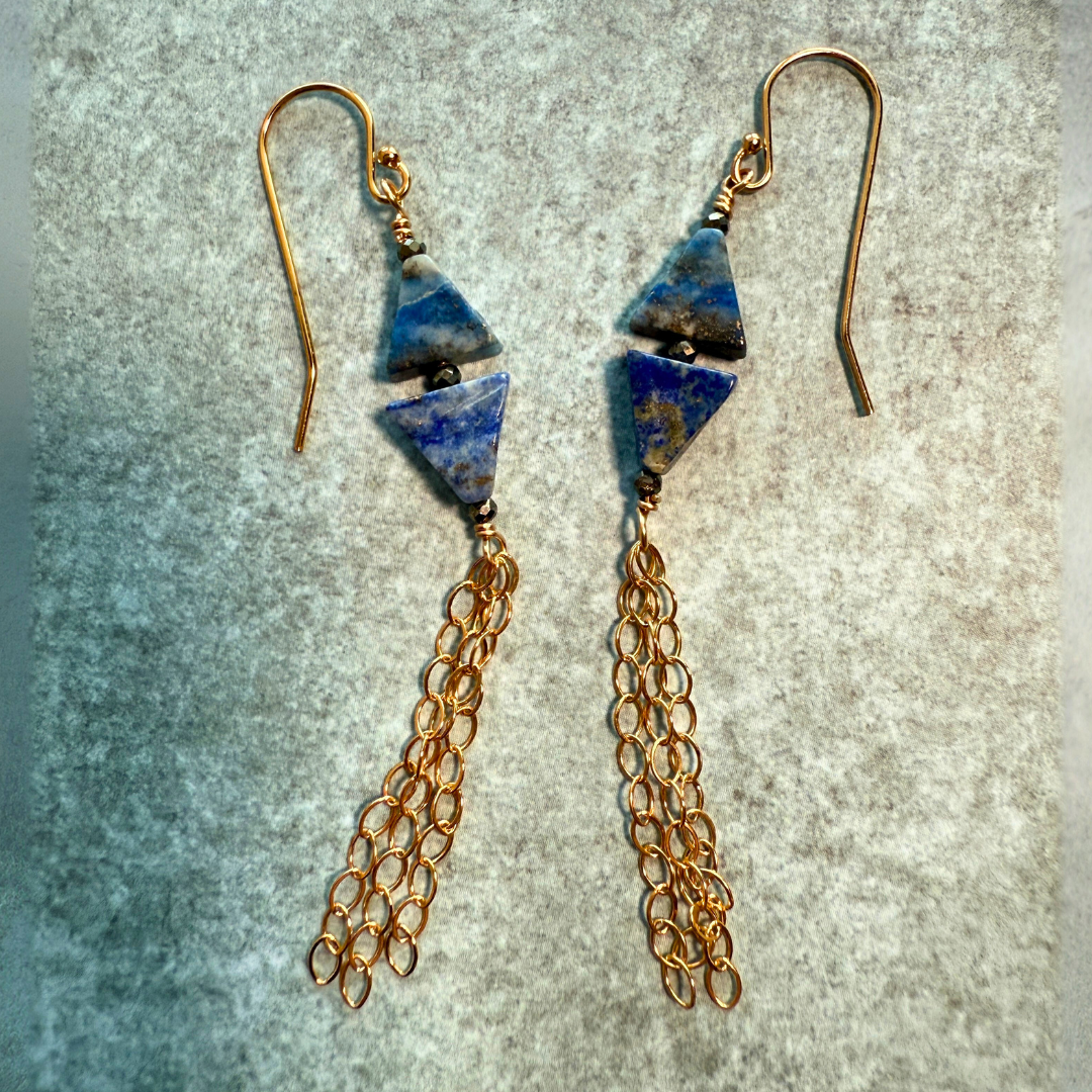 Confidence Tassel Earrings - Lapis Lazuli & Pyrite-Artisan Made