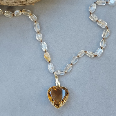 "Connect to Nature" Smoky Topaz Heart & Citrine Necklace - Artisan Made