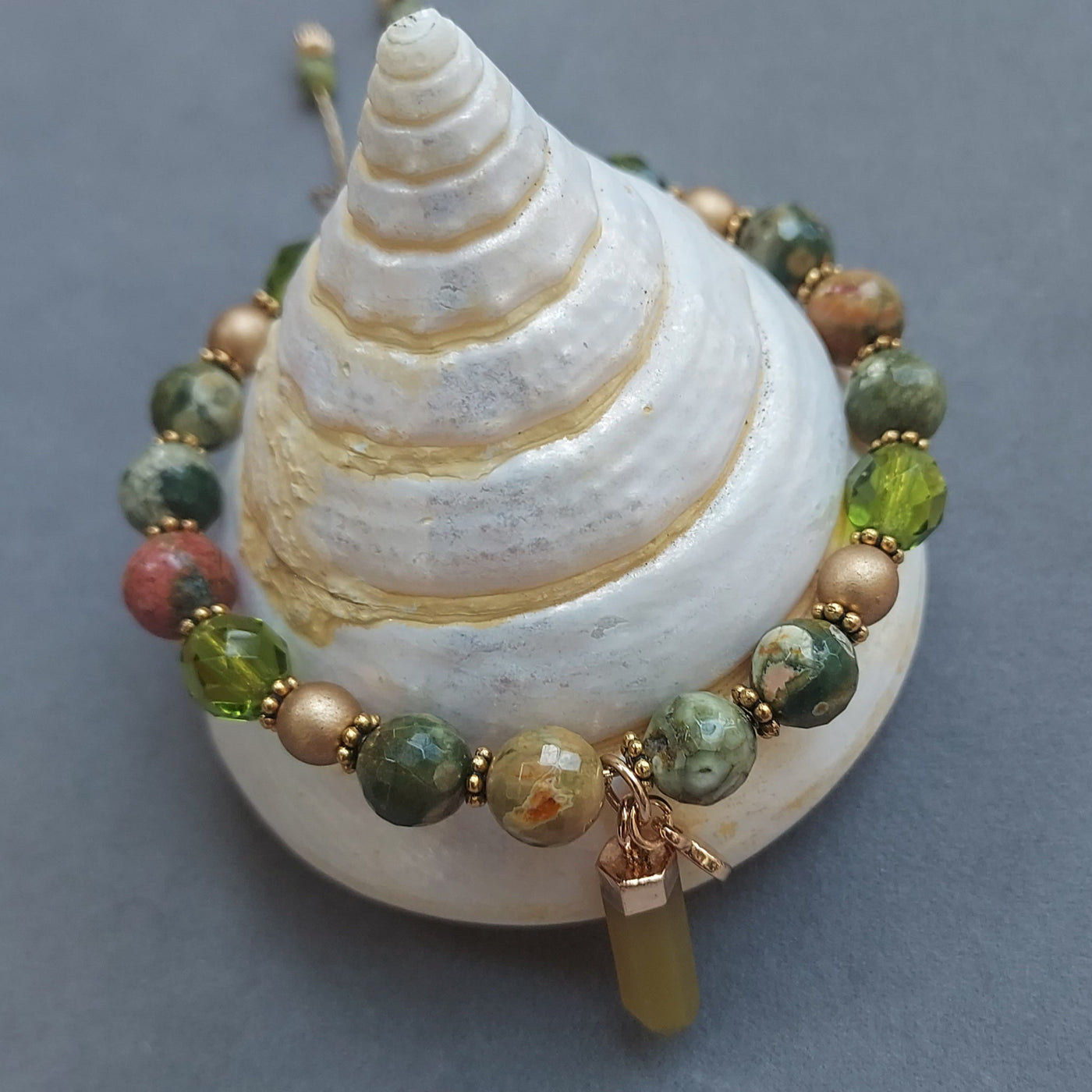 "Connect to the Earth" Rhyolite & Peridot Adjustable Bracelet - Artisan Made