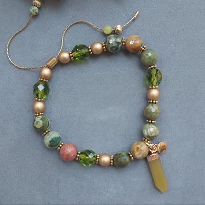 "Connect to the Earth" Rhyolite & Peridot Adjustable Bracelet - Artisan Made