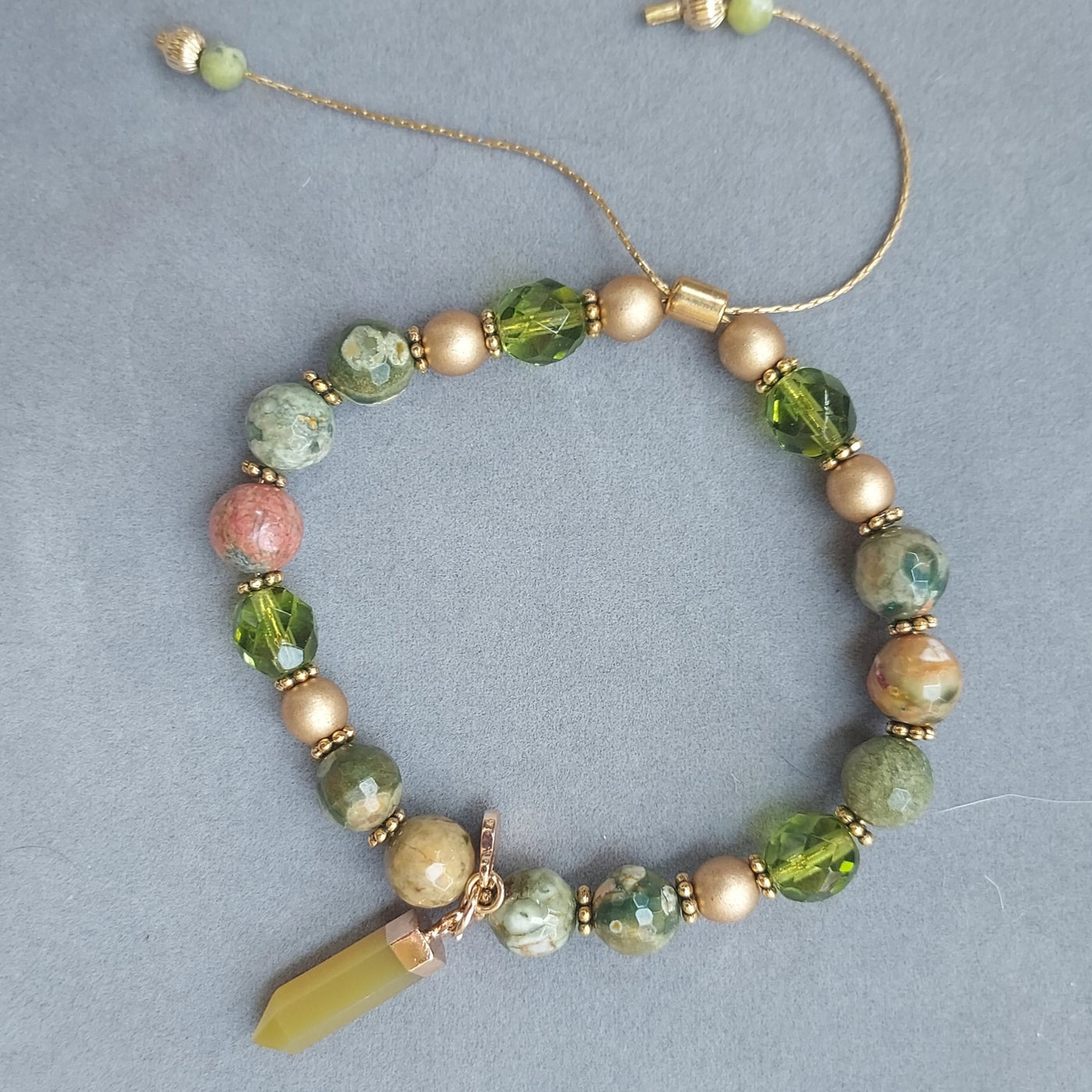"Connect to the Earth" Rhyolite & Peridot Adjustable Bracelet - Artisan Made