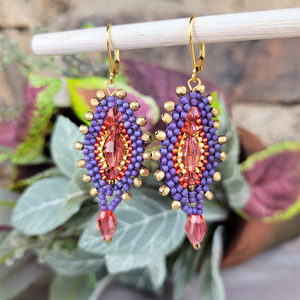 "Coral Burst" Swarovski Crystal Beadwork Earrings - Artisan Made