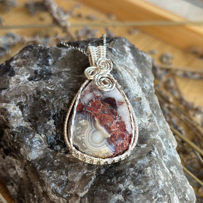 Crazy Lace Agate Handmade Wire Wrapped Necklace - Artisan Made