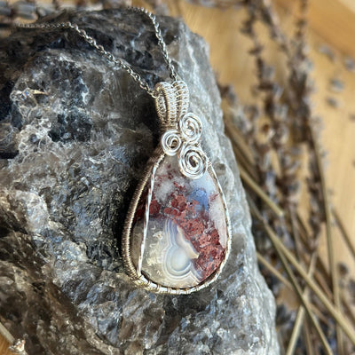 Crazy Lace Agate Handmade Wire Wrapped Necklace - Artisan Made