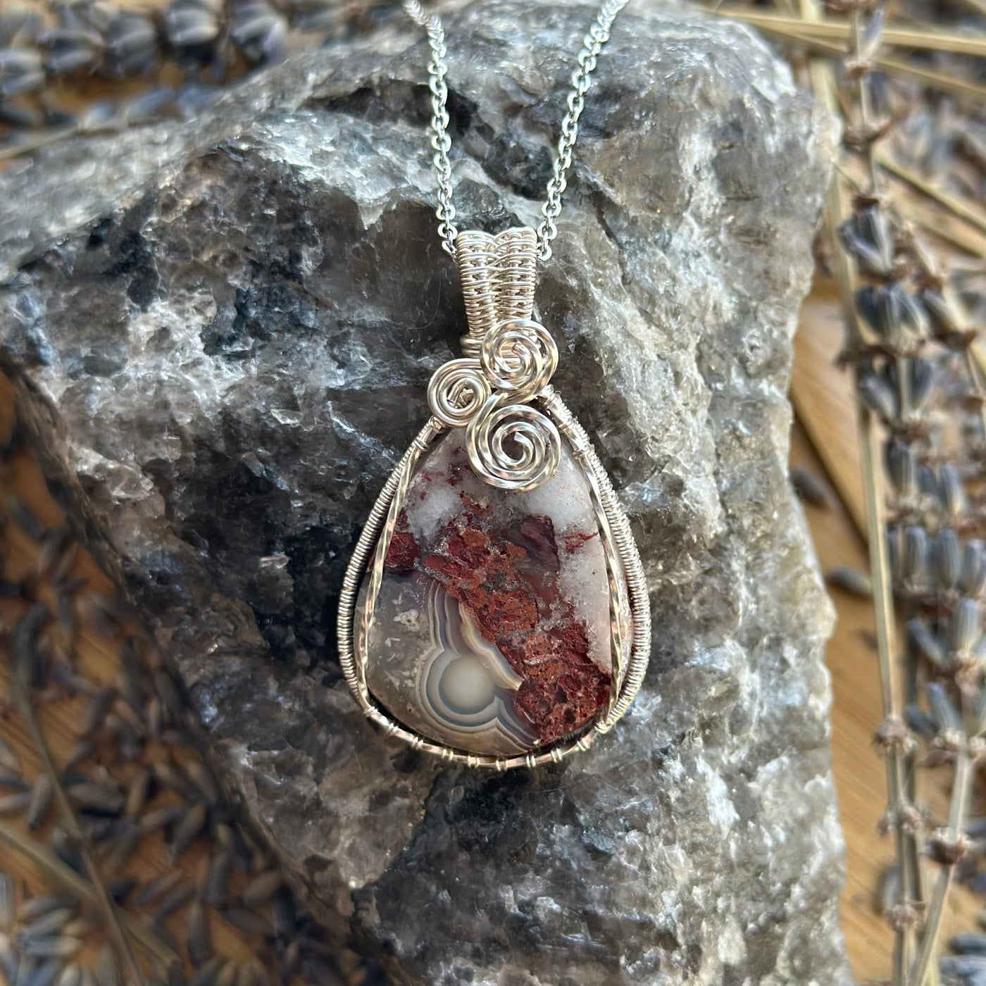 Crazy Lace Agate Handmade Wire Wrapped Necklace - Artisan Made