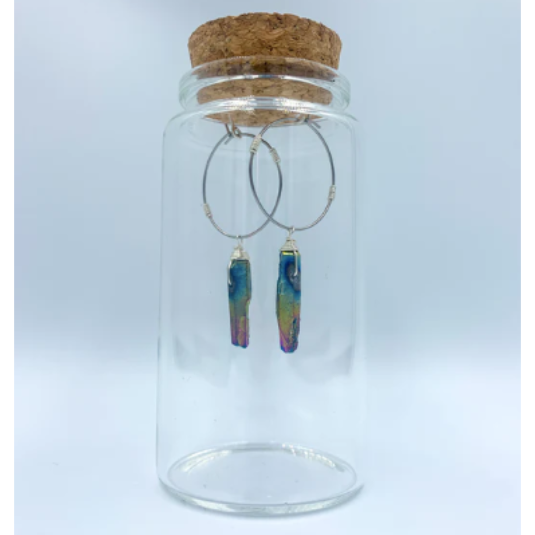 Crystal Boho Hoop Earring (Rainbow/silver) - Artisan Made