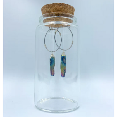 Crystal Boho Hoop Earring (Rainbow/Silver) - Artisan Made
