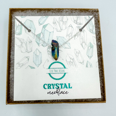 Crystal Point Simple Necklace (Silver/Rainbow) - Artisan Made