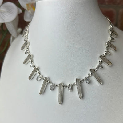 Crystal Quartz & White Topaz Statement 18" Necklace in sterling silver