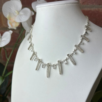 Crystal Quartz & White Topaz Statement 18" Necklace in Sterling Silver