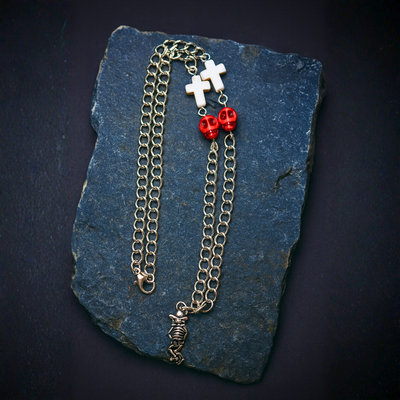 Day of the Dead Silver Curb Chain with Charm Necklace- Artisan Made