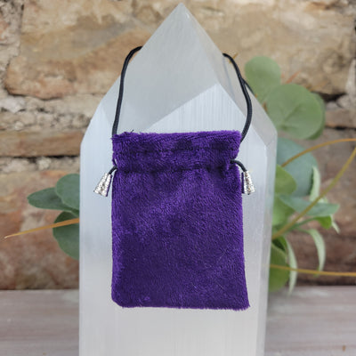 Deep Purple Panne Velvet Amulet Pouch Necklace with Silver Accents - Artisan Made