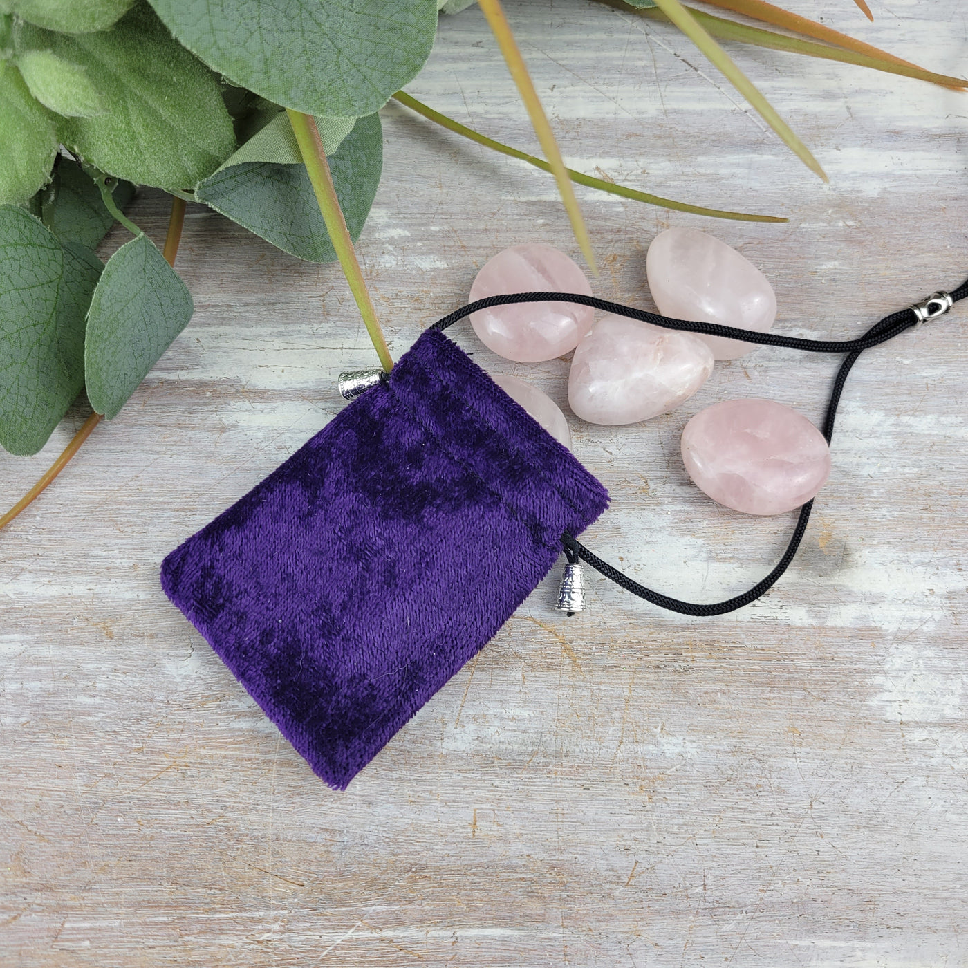 Deep Purple Panne Velvet Amulet Pouch Necklace with Silver Accents - Artisan Made