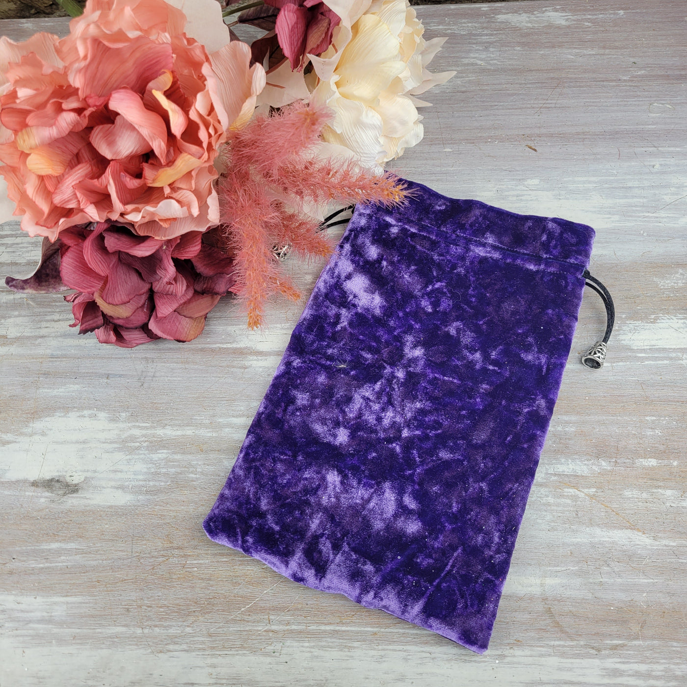 Deep Purple Panne Velvet Tarot Card Bag with Silver Accents - Artisan Made