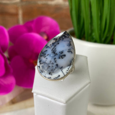 Dendritic Agate Freeform Ring with sterling silver Band 0.75-1" (Adjustable or Sized)