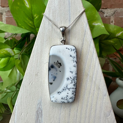 Dendritic Agate Polished Sterling Silver Pendant 1.25-2"