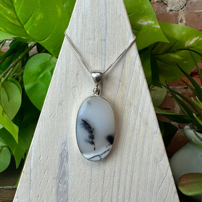 Dendritic Agate Polished Sterling Silver Pendant 1.25-2"