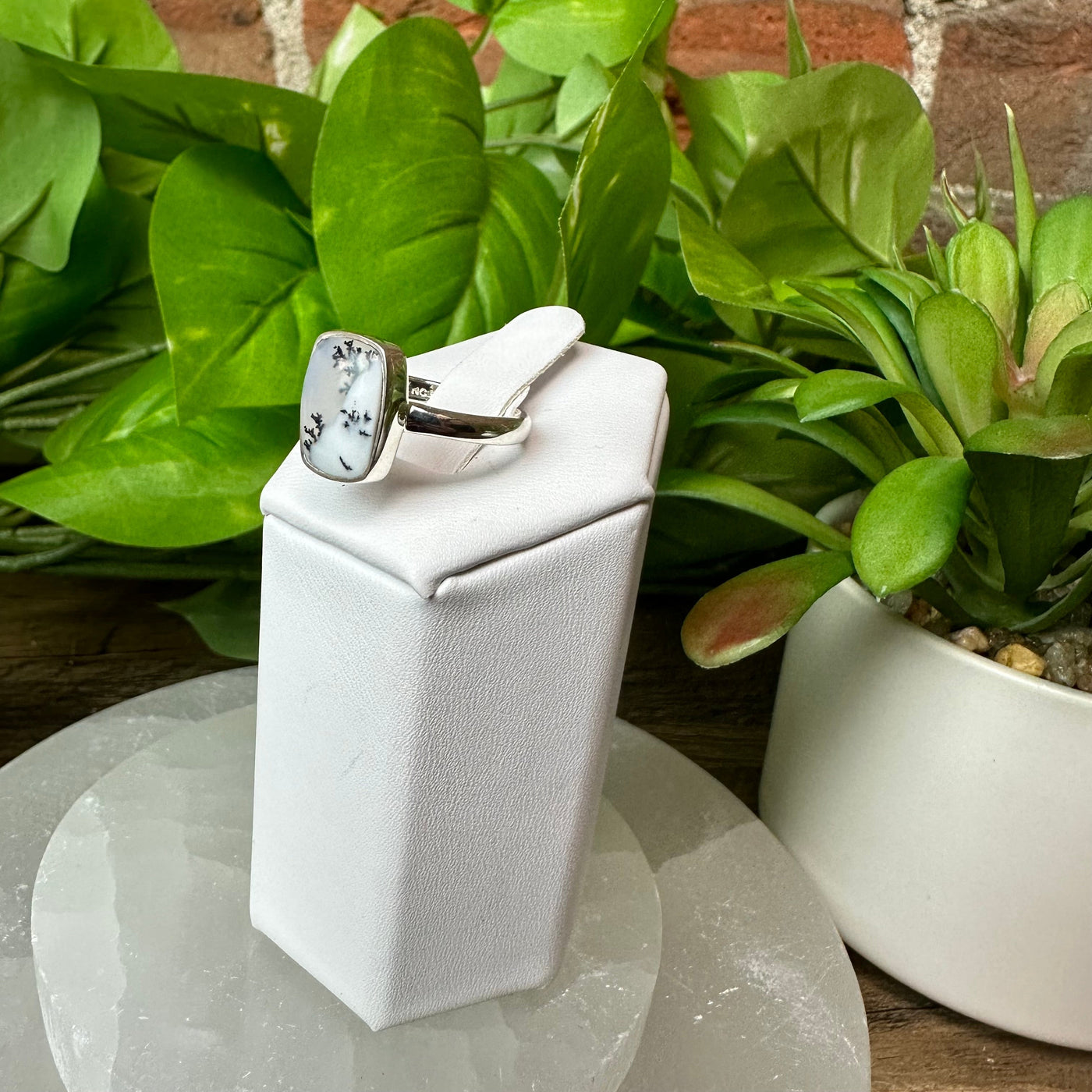 Dendritic Agate Polished sterling silver Ring 0.25-0.5" (sized)