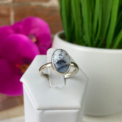 Dendritic Agate Polished Sterling Silver Ring 0.25-0.5" (sized)