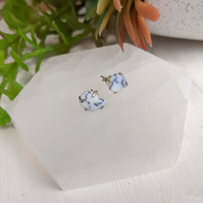 Dendritic Agate Prong sterling silver Stud Earrings