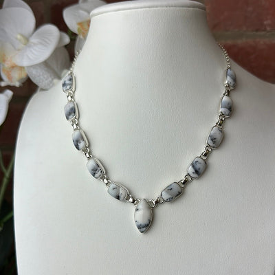 Dendritic Agate Statement Necklace in Sterling Silver 18"