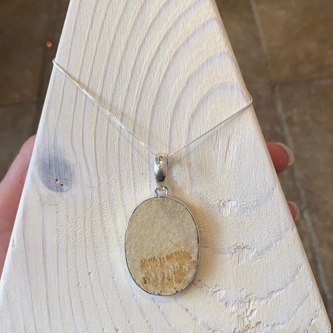 Dendritic Limestone Pendant 20-40mm sterling silver