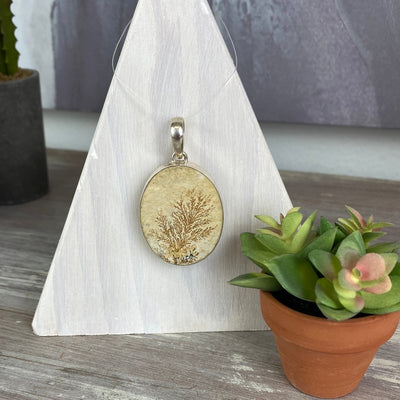 Dendritic Limestone Pendant 20-40mm sterling silver
