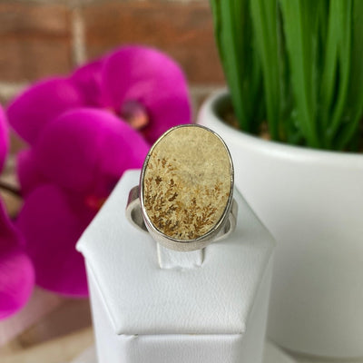 Dendritic Limestone Sterling Silver Ring - Sized and Adjustable